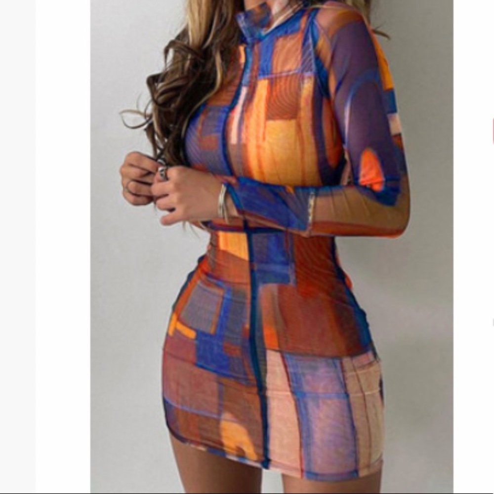 Multi colored dress finger loops on sleeves